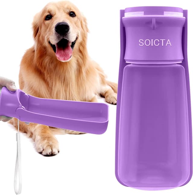Detalle de SOICTA Portable Dog Water Bottle (Foldable) in Purple – 19OZ or 12OZ for Walking
