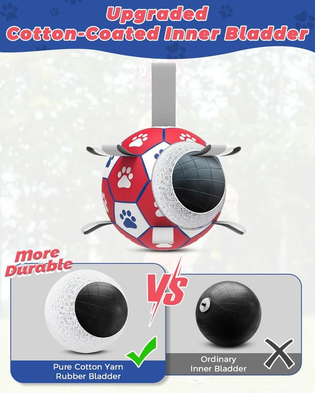 Detalle de HETOO Dog Soccer Ball (Red/White) – interactive, floating ball for small to medium dogs