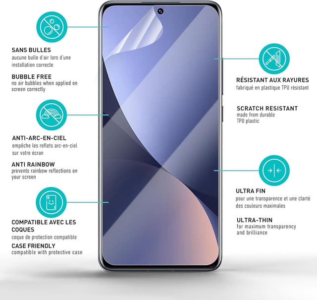 Detalle de smartect Protecteur d’écran TPU (2 pièces) pour Xiaomi 12 / 12X – Clear, installation sans bulles