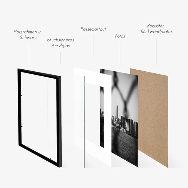 Detalle de VUVUZULA Bilderrahmen 50x70 cm Schwarz im 3er-Set mit Passepartout – Posterrahmen aus Kunststoff