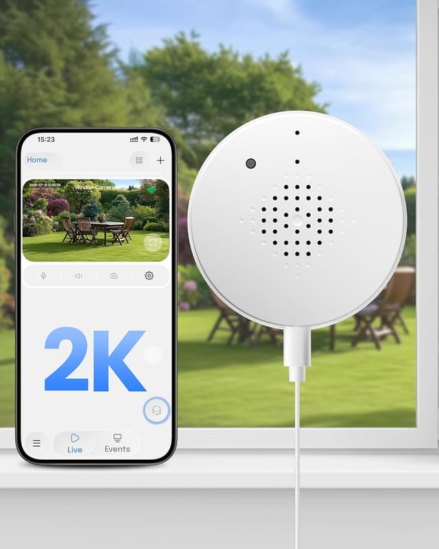 Detalle de AKINGUAR 3MP 2K Window Camera (2.4GHz & 5GHz WiFi) with AI detection, full-colour night vision and 2-way audio