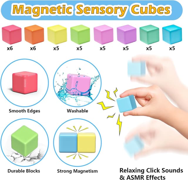 Detalle 1 de Apluses Magnetische Bausteine 42-teilig – Montessori Magnetwürfel ab 3 Jahren mit Tragetasche