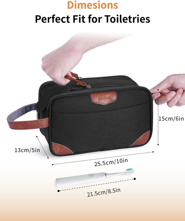 Detalle de ECOHUB Wash Bag for Men – Water-Resistant Travel Toiletry Bag with Wet Pocket (Black)