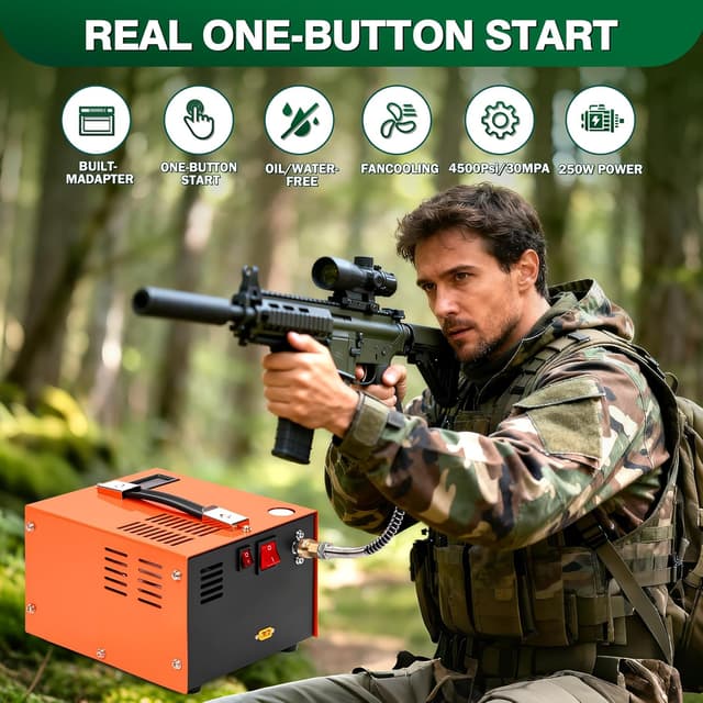 Detalle de TUXING PCP Compressore d’aria portatile 4500 PSI/30 MPa con connettore rapido e adattatore di alimentazione incorporato