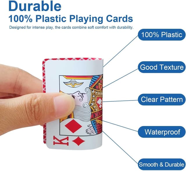 Detalle de WUGAUWOR wasserfeste Spielkarten aus Kunststoff – 2 Decks rote Pokerkarten für Canasta, Texas, Go Fish & Blackjack