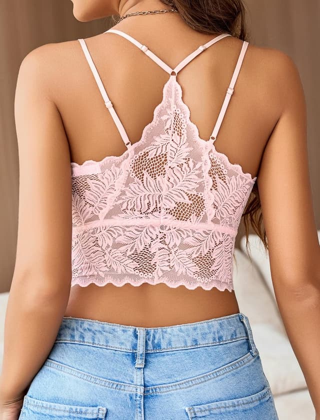 Detalle de Avidlove débardeur femme en dentelle à fines bretelles (crop top, col V) sans manches