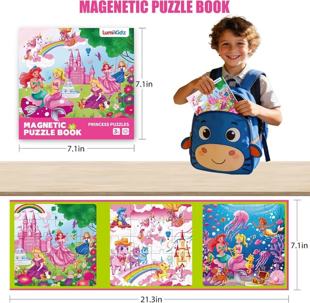 Detalle 2 de Lumikidz Magnetic Unicorn Mermaid Princess Puzzle (20-Piece Travel Puzzle) for Girls Ages 3–6