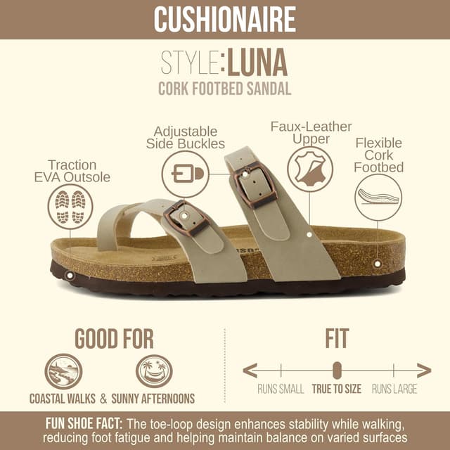 Detalle de CUSHIONAIRE Luna women’s sandals with cork footbed and flexible comfort