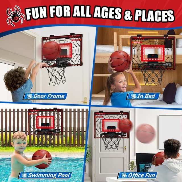 Detalle de Basketball Hoop Indoor mini basketball hoop with electronic scoreboard and cool LED lights for boys and adults