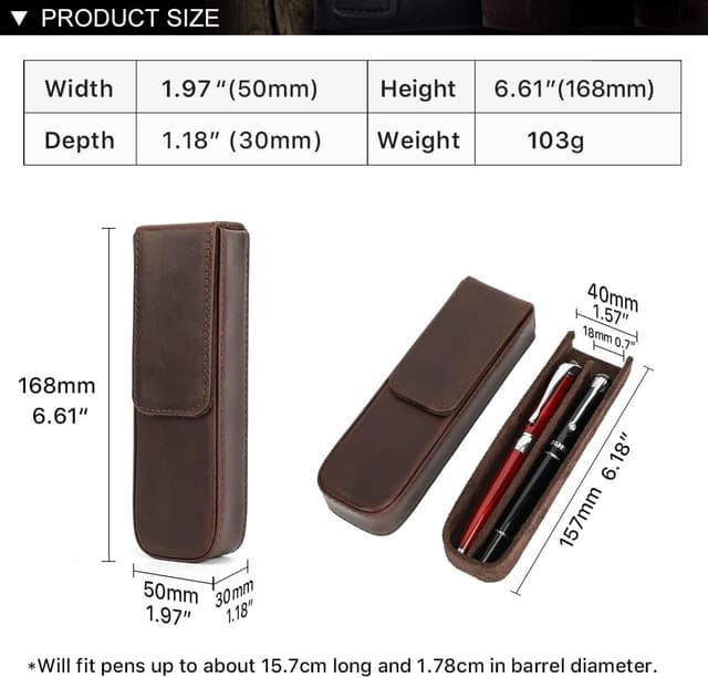 Detalle 2 de CONTACT'S FAMILY 2-Slot Genuine Leather Pen Case (Vintage, Handmade) – Coffee