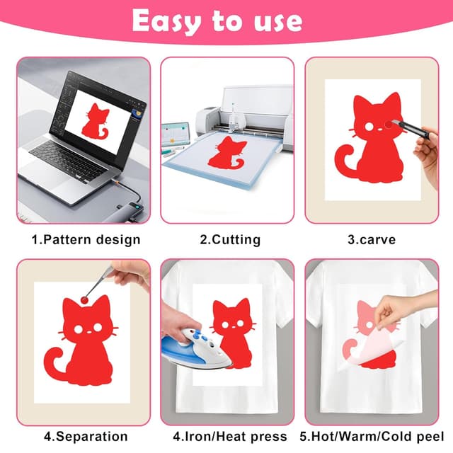 Detalle de Nuangoo 48 fogli di vinile termoadesivo per Cricut (30,5×20,5 cm) – 24 colori per tessuti e progetti fai-da-te