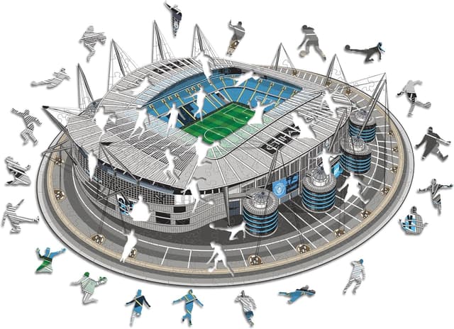 Detalle de Iconic Puzzles Manchester City FC “Etihad Stadium” puzzle in legno ecosostenibile, taglia S, 150 pezzi