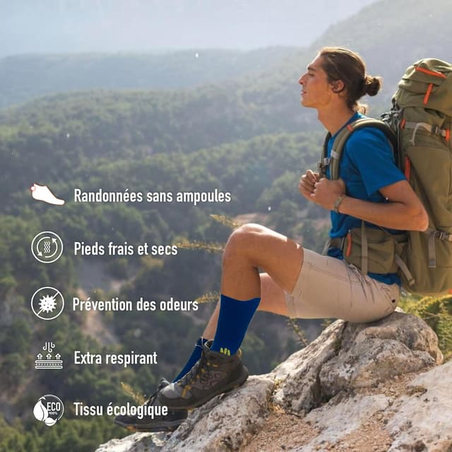 Detalle de BRISIRA Coolmax Bambou — chaussettes de running/ randonnée avec compression (lot de 3)