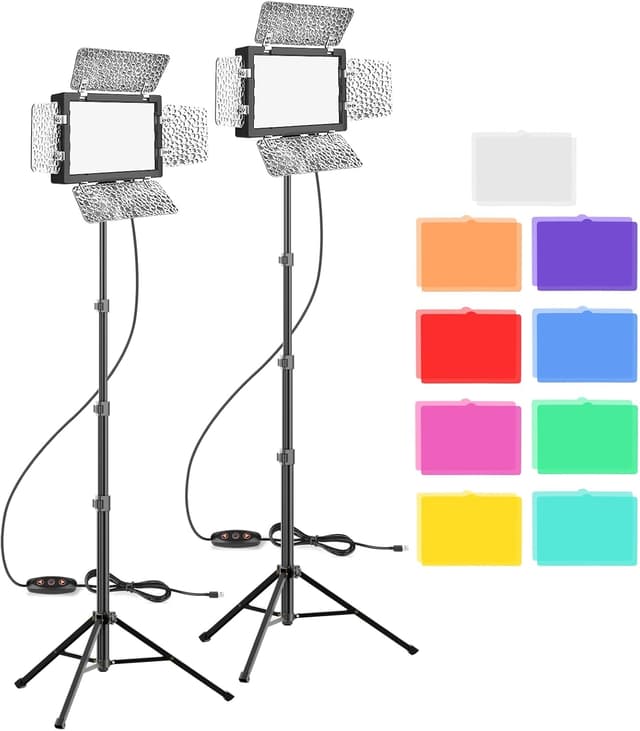 Detalle de EMART LED Video Light 2 Packs (dimmable) with diffuser, 9 colour filters and tripod