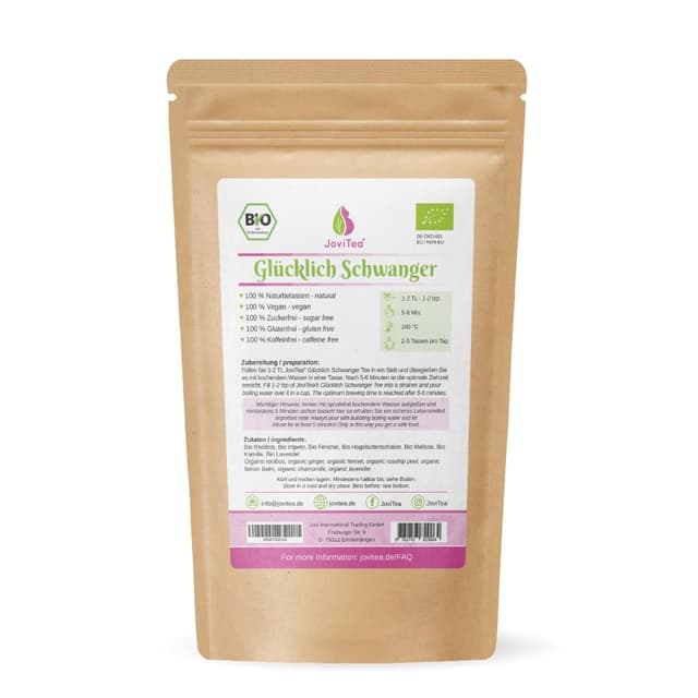 Detalle 2 de JoviTea Glücklich Schwanger Tee BIO – traditionelle Kräutermischung, koffeinfrei, zuckerfrei, 75 g