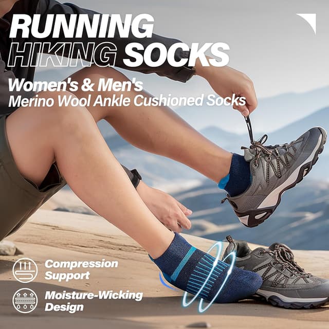 Detalle 2 de Anlisim 6 Pairs Merino Wool Ankle Running & Hiking Socks with Compression Support