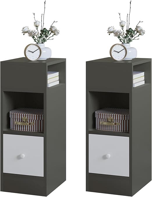 Detalle de EUGAD 2X Mesitas de Noche Modernas 🛏️ con Cajón y Compartimentos