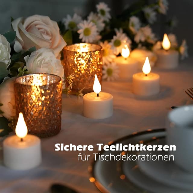 Detalle de Cibnew wiederaufladbare LED-Teelichter mit Timer & Fernbedienung (12 Stück, Beige)
