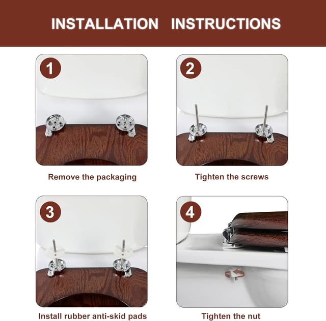 Thumbnail 6 de Angel Shield Natural Wooden Toilet Seat with Zinc Alloy Hinges (Dark Walnut) – Easy-clean, anti-pinch design