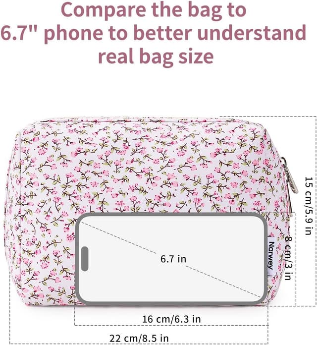 Detalle de Large Green Leaf Makeup Bag Zipper Pouch Travel Cosmetic Organiser (Large, 22x15x10 cm)