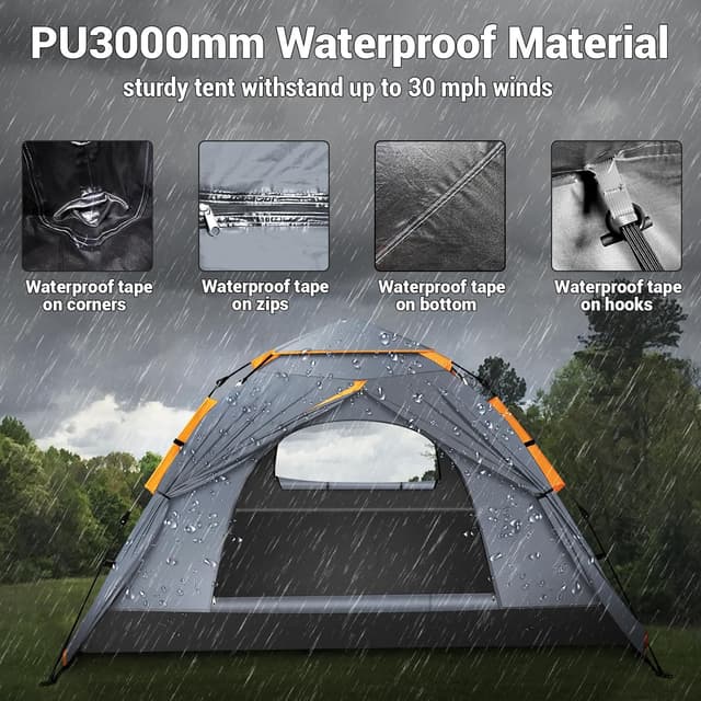 Detalle 2 de Cflity Camping-Zelt für 3 Personen, 4 Jahreszeiten