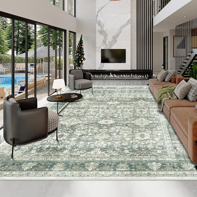 Thumbnail 5 de HOMFINE Alfombra Vintage Antideslizante Verde 200x300 cm 🛋