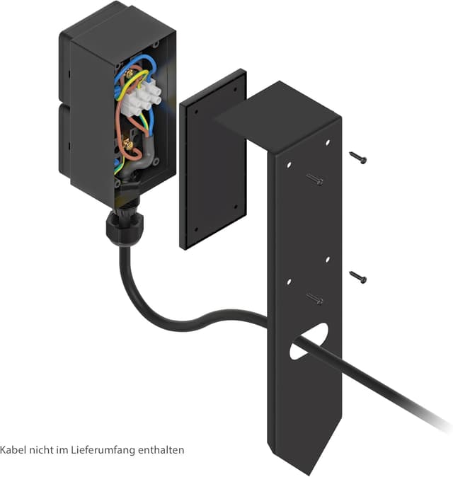 Detalle de ledscom.de PIWI Garten-Steckdosensäule mit Erdspieß, IP44, 2-fach, Edelstahl schwarz eckig, 30 cm
