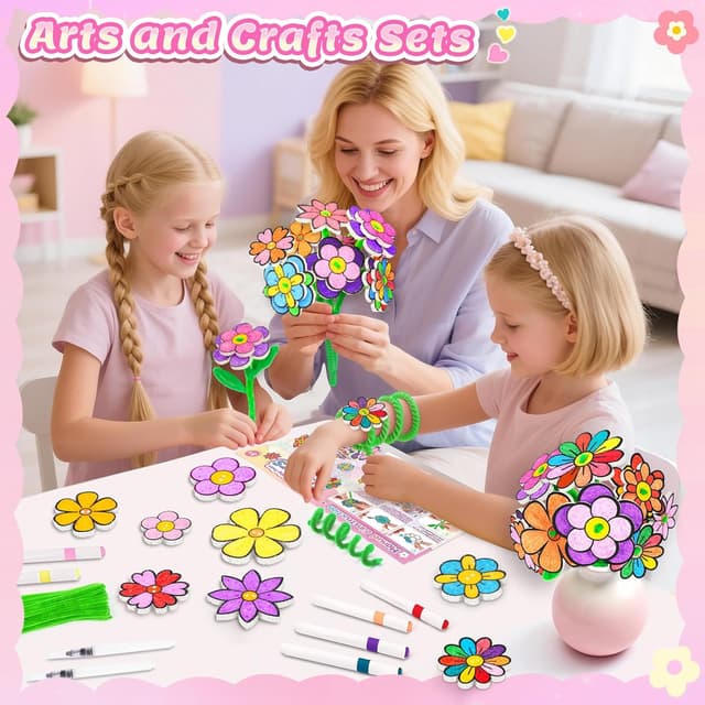 Detalle de Gifts for 5–10 Year Old Girls DIY Flower Bouquet Art & Craft Drawing Kit (3D puffy paint activity set)