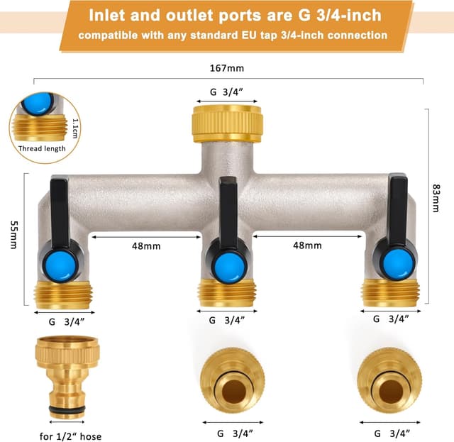 Thumbnail 4 de OPERMAXER 3-Wege Wasserverteiler 3/4 Zoll