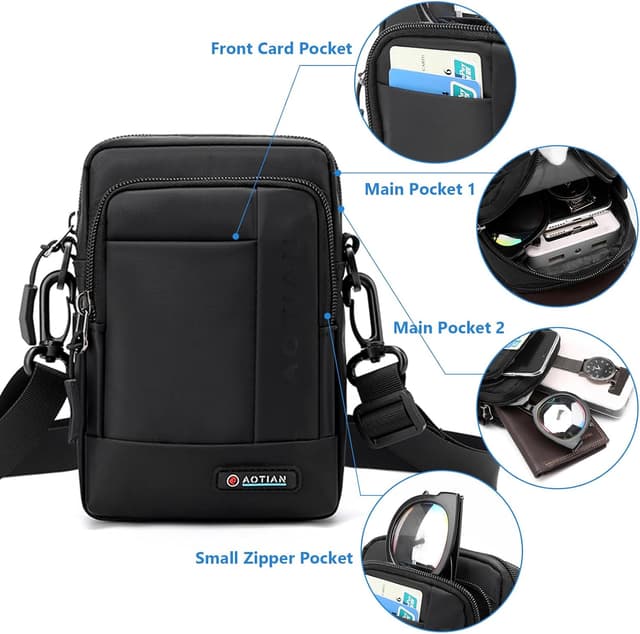 Detalle 2 de SPAHER Borsello uomo con tracolla regolabile 3 in 1 per cellulare, impermeabile in nylon