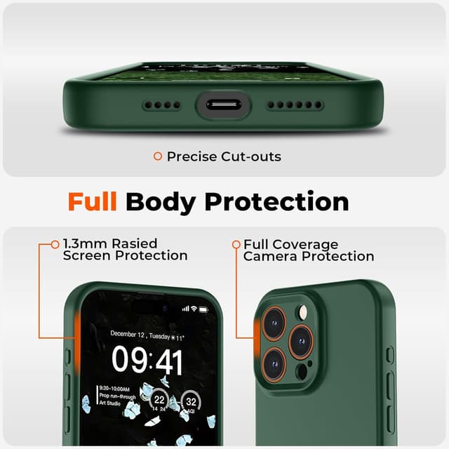 Detalle de SUPFINE Designed for iPhone 15 Pro Max Liquid Silicone Case (Acacia Green)