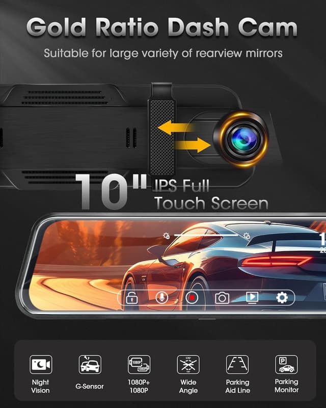 Thumbnail 1 de Jansite T30 10 Inch Dual 1080P Mirror Dash Cam