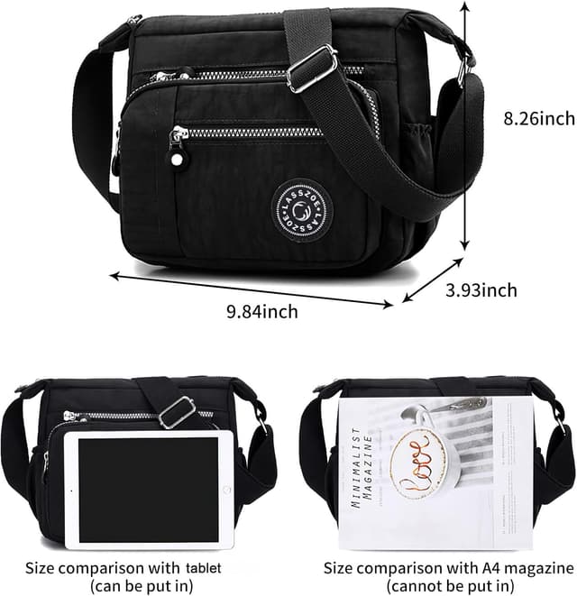 Detalle de LassZone Nylon Crossbody Bag for Women – Waterproof Multi-Pocket Travel Messenger Bag