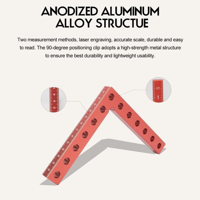 Detalle de 90 Degree Cabinet Clamp Corner Square (5.5 in x 5.5 in) Aluminum Alloy & Stainless Steel, Right-Angle Woodworking Clamp Tool (4-pack)