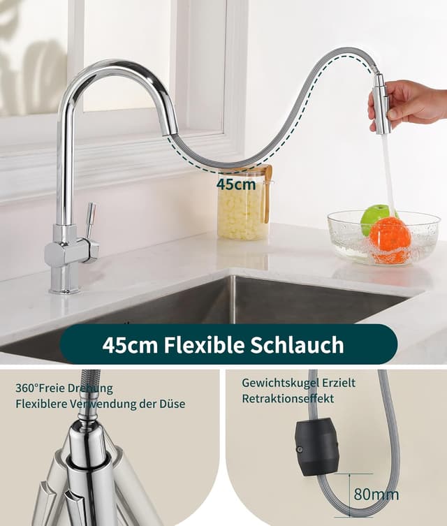 Detalle 2 de Süßren Grifo Cocina extraíble 1,5 m cromado