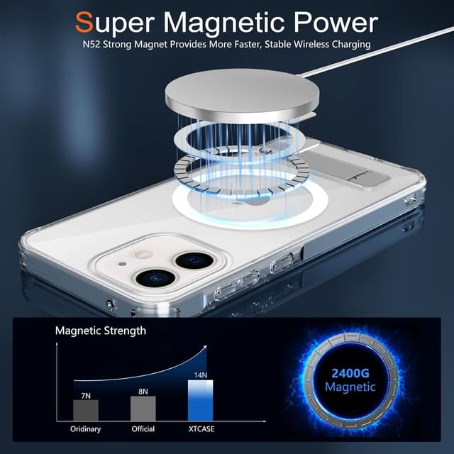 Detalle de Coque iPhone 11 magnétique XTCASE avec MagSafe, support réglable et bumper antichoc transparent
