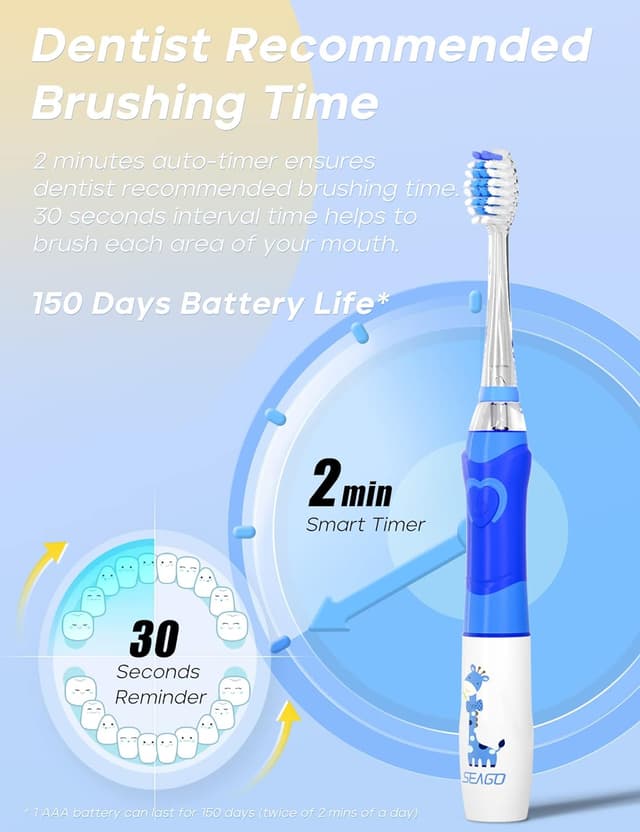 Detalle 2 de SEAGO SG-977 Kids Electric Toothbrush, 4 Heads 🪥