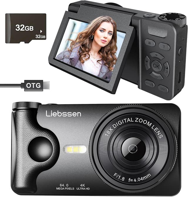 Detalle de 4K Digital Camera (64MP Autofocus) with 3.0'' Flip Screen, Time Lapse, Slow Motion and 20 Filters — Portable for Photo & Vlog