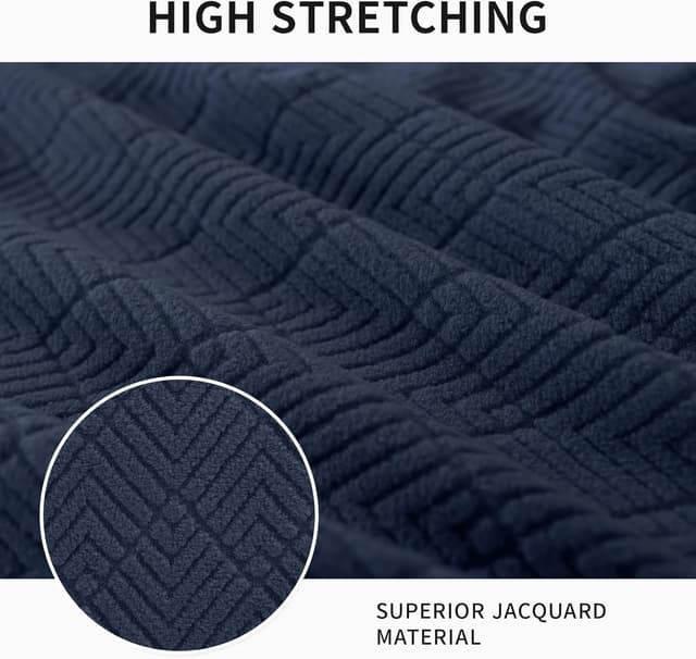 Detalle de YSTELLAA Housse de chaise extensible 6 pièces en jacquard losanges – bleu foncé