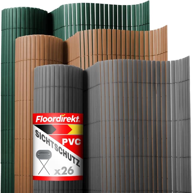 Detalle de Floordirekt PVC Sichtschutzmatte 200 x 300 cm in Grün – Windschutz mit Lamellen für Garten, Balkon & Terrasse