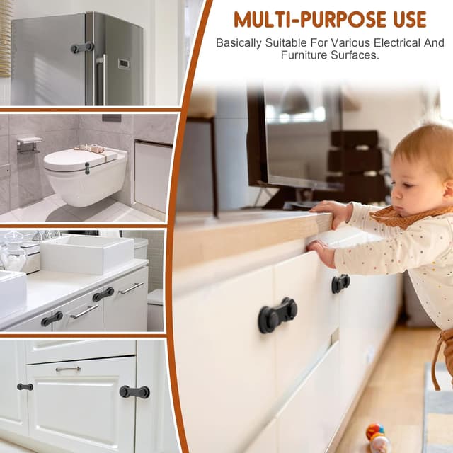 Detalle de Kimsky 12-teilig Kindersicherung für Schränke & Schubladen (Schwarz), ohne Bohren