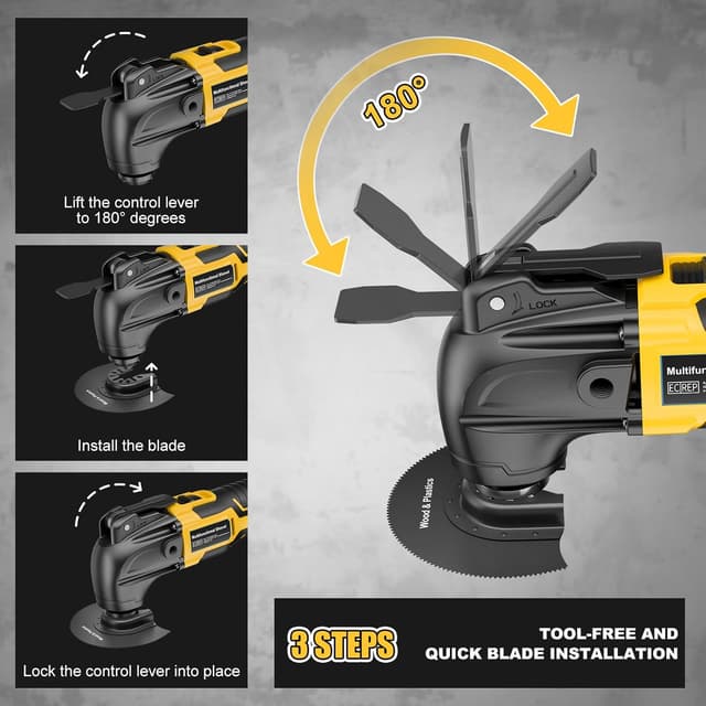 Detalle de DeWalt utensile oscillante a batteria 18/20V brushless con 6 velocità variabili e 23 accessori (solo corpo macchina)