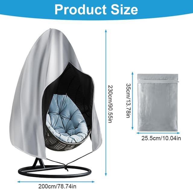 Detalle de OFFCUP Hanging Egg Chair Cover (230 x 200cm) in 210D Oxford with zip – waterproof, UV-resistant outdoor protector