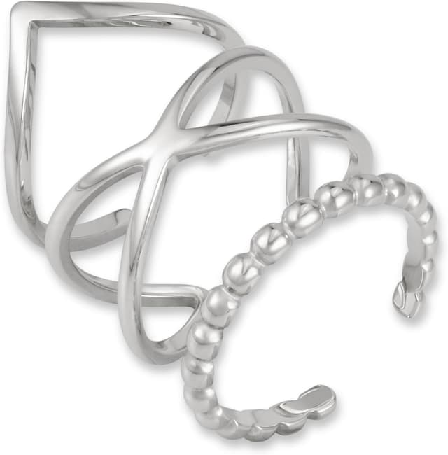 Detalle de GD GOOD.designs set di anelli regolabili in acciaio inox (3 pezzi) impermeabili, impilabili in argento, oro 18K e oro rosa