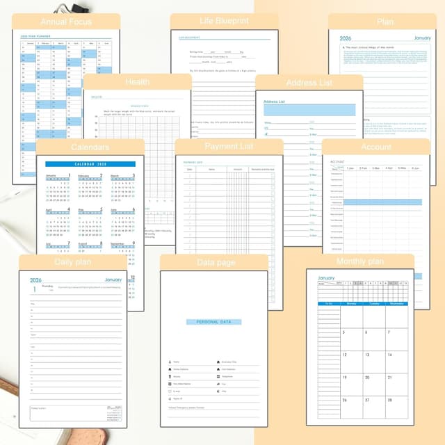 Detalle de Mcdsuc Diary 2026 Day to Page A5 organiser (Jan–Dec 2026) with pen holder and coloured side tabs