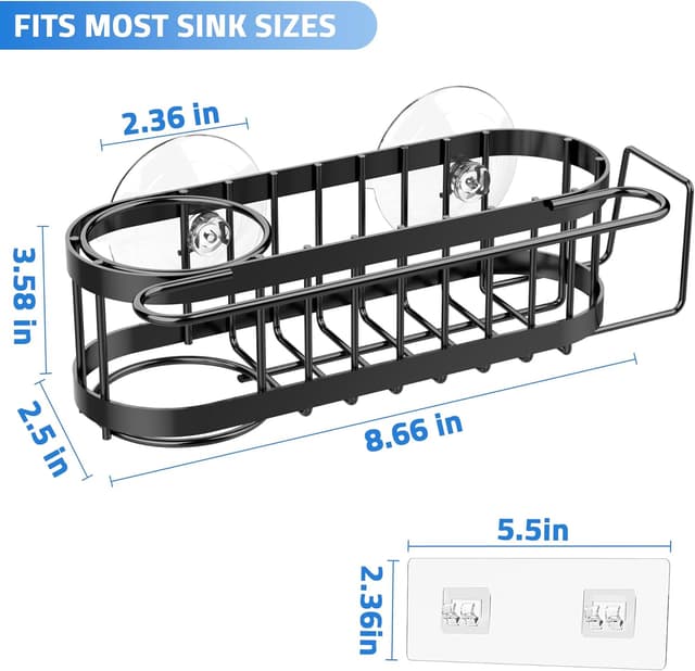 Thumbnail 6 de Cisily Kitchen Sink Caddy Sponge Holder in the Sink (Stainless Steel) — Suction & Adhesive Mounting Organizer
