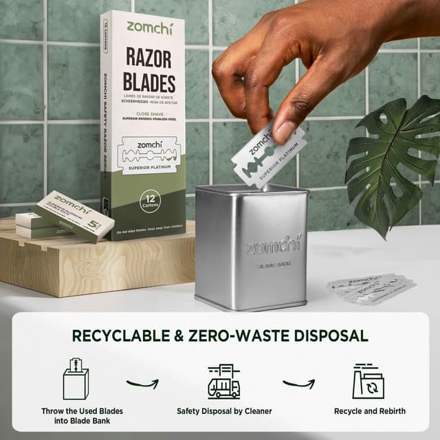 Detalle de ZOMCHI lames de rasoir double tranchant – lot de 60 lames en acier inoxydable plaqué platine