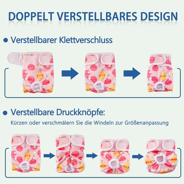 Detalle 2 de Demigreat Läufigkeitshose für Hündinnen (3er-Pack), Größe L, Größenverstellbar, pinke Blume