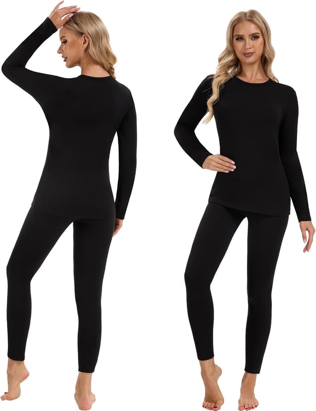 Detalle 2 de DDOBB women’s fleece-lined thermal underwear set (top and bottoms) for winter layering