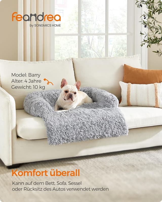 Detalle 2 de Feandrea FluffyHug Hundebett aus Plüsch (Größe M) für Sofa & Co., 80 x 75 x 16 cm, Ombré-Grau PGW221G01